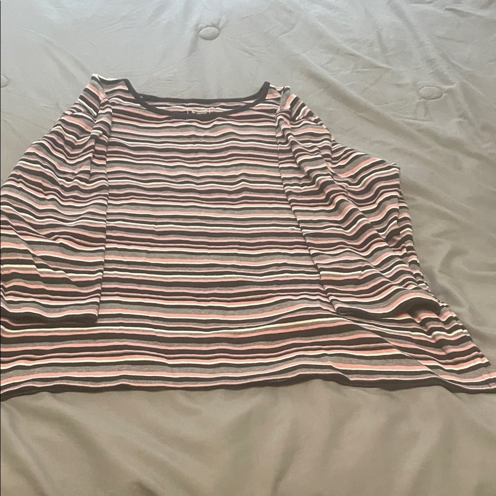 Elegant Striped Long Sleeve Top - Black, Pink, Brown